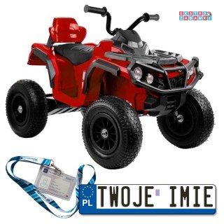 Czerwony Quad BDM0906 na akumulator - 2x45W, 12V/7Ah, pilot, LED, pompowane koła, ekoskóra [4116]