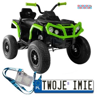 Zielony Quad BDM0906 na akumulator - 2x45W, 12V/7Ah, pilot, LED, pompowane koła, ekoskóra [4116]