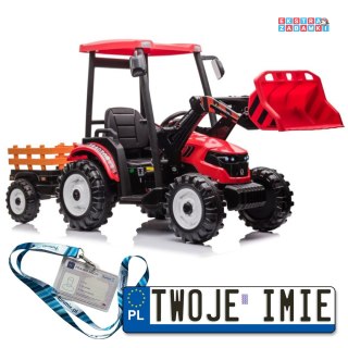 Traktor z przyczepą na akumulator - czerwony, 2x45W, Bluetooth, LED [10557]
