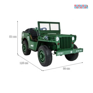 Zielony Pojazd wojskowy na akumulator - 4x45W, 12V/14Ah, EVA, Wolny Start, MP3, LED - [JH-101]