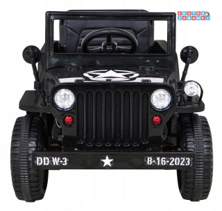 Czarny Pojazd wojskowy retro na akumulator - 4x35W, 12V/7Ah, pilot, bagażniki, wolny start, MP3, LED - [JH-103]