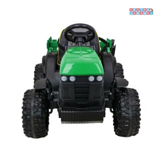 Traktor Titanium z przyczepą na akumulator - zielony, 2x45W 12V/7Ah, panel audio, EVA, LED, pasy, pilot [BDM0925]