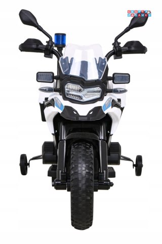 Motor Policja BMW F850 GS na akumulator - biały, 2x35W 12V/7Ah, wolny start, kółka pomocnicze, audio, LED, EVA [JT5002B]