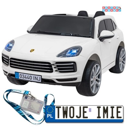 Białe Porsche Cayenne S na akumulator - 2x35W, 12V/7Ah, pilot, wolny start, EVA, LED - [7192.EXL]