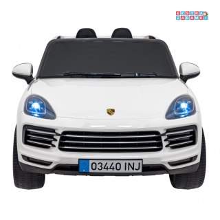Białe Porsche Cayenne S na akumulator - 2x35W, 12V/7Ah, pilot, wolny start, EVA, LED - [7192.EXL]