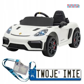 Białe Porsche Spyder RS 718 na akumulator - 2x45W, 12V/7Ah, LED, EVA, pilot - [DK-P718.EXL]