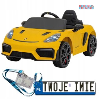 Żółte Porsche Spyder RS 718 na akumulator - 2x45W, 12V/7Ah, LED, EVA, pilot - [DK-P718.EXL]