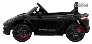 Czarne Porsche Spyder RS 718 na akumulator - 2x45W, 12V/7Ah, LED, EVA, pilot - [DK-P718]