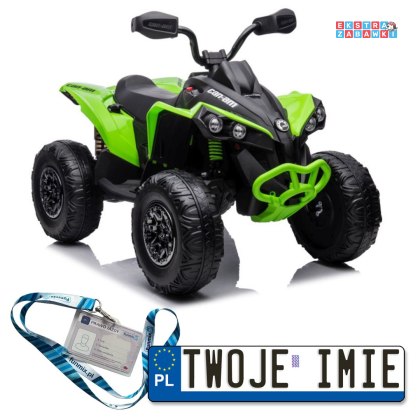 Zielony Quad CAN-AM Renegate na akumulator - 4x45W, 12V/7Ah, Pilot, Radio, EVA, LED [13584]