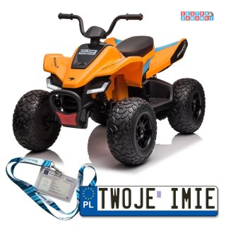 Pomarańczowy Quad Mclaren Racing MCL 35 na akumulator - 4x35W, 12V/10Ah, ekoskóra, EVA, MP3 [JL212]
