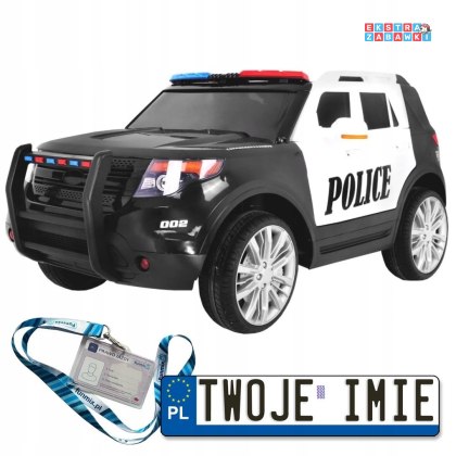 Czarny SUV Policja na akumulator - 2x45W, 12V/7Ah, pilot, syreny, światła, megafon, wolny start - [CH9935]