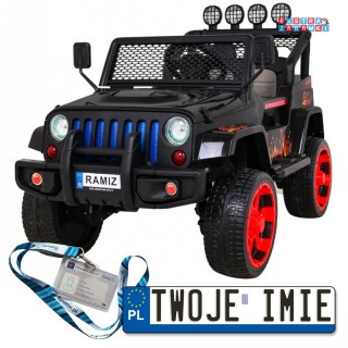 Czarne Auto terenowe Raptor Drifter na akumulator - 4x45W, 12V/10Ah, pilot, led, mp3 - [S2388]