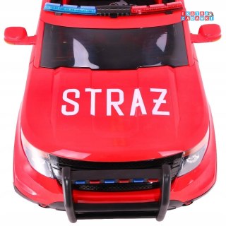 Czerwony SUV Straż pożarna na akumulator - 2x45W, 12V/7Ah, pilot, syreny, światła, megafon, wolny start - [CH9935]