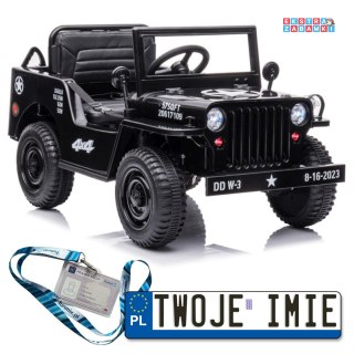 Czarne Wojskowe auto terenowe JH-103 na akumulator - 4x45W, 12V/7Ah, Ekoskóra, EVA, LED - [14976]