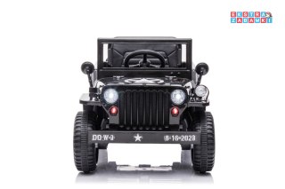 Czarne Wojskowe auto terenowe JH-103 na akumulator - 4x45W, 12V/7Ah, Ekoskóra, EVA, LED - [14976]
