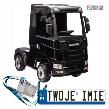 Czarna lakierowana Scania 500R HL698 na akumulator - 4x45W 24V/7Ah, EVA, pilot, LED, Bluetooth, automatyczny hamulec [20639]
