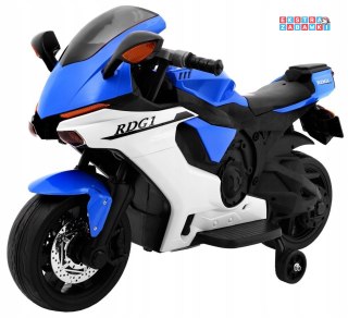 Niebieski Superbike R1 na akumulator - Kółkami pomocniczymi, Klakson, Światła LED