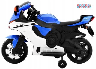 Niebieski Superbike R1 na akumulator - Kółkami pomocniczymi, Klakson, Światła LED