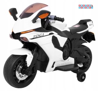 Biały Superbike R1 na akumulator - Kółkami pomocniczymi, Klakson, Światła LED
