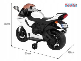 Biały Superbike R1 na akumulator - Kółkami pomocniczymi, Klakson, Światła LED