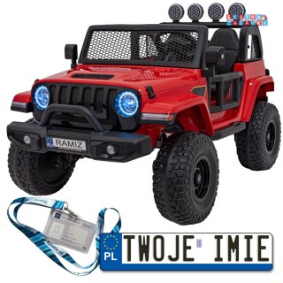 Czerwone Terenowe OFF-ROAD 3.0 na akumulator - 4x35W, 12V/14Ah, Pilot, Wolny Start, Audio, LED - [JL213]