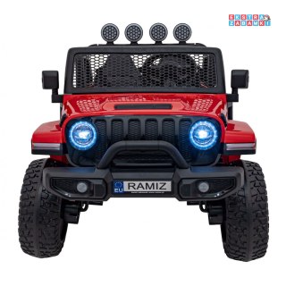 Czerwone Terenowe OFF-ROAD 3.0 na akumulator - 4x35W, 12V/14Ah, Pilot, Wolny Start, Audio, LED - [JL213]