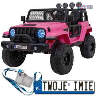 Różowe Terenowe OFF-ROAD 3.0 na akumulator - 4x35W, 12V/14Ah, Pilot, Wolny Start, Audio, LED - [JL213]