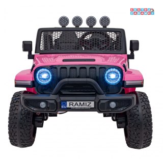 Różowe Terenowe OFF-ROAD 3.0 na akumulator - 4x35W, 12V/14Ah, Pilot, Wolny Start, Audio, LED - [JL213]