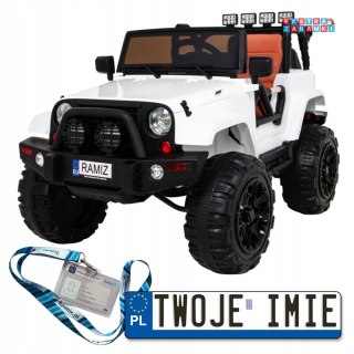 Biała Terenówka Jeep All Terrain na akumulator - 2x45W, 12V/7Ah, z Pilotem, Światła, Dźwięki - [BDM0905]