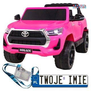 Różowa Toyota Hilux na akumulator - 4x45W, 12V/14Ah, ekoskóra, EVA, panel audio - [DK-HL860]