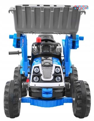 Traktor z ruchomą łyżką spychacz na akumulator - niebieski, 2x45W 6V/7.2Ah, pasy, trąbka, 2 prędkości [JS328A]