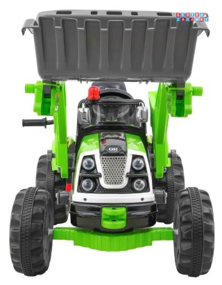 Traktor z ruchomą łyżką spychacz na akumulator - zielony, 2x45W 6V/7.2Ah, pasy, trąbka, 2 prędkości [JS328A]