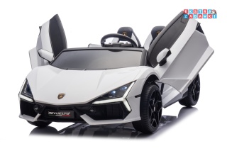 Białe Lamborghini Revuelto XL na akumulator - 200W, 24V/7Ah, silnik bezszczotkowy, pompowane koła, ekoskóra - [A500.STRONG]