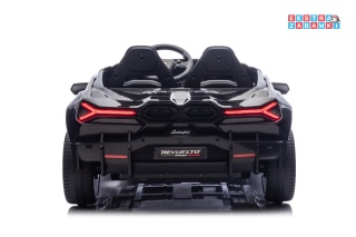 Czarne Lamborghini Revuelto XL na akumulator - 200W, 24V/7Ah, silnik bezszczotkowy, pompowane koła, ekoskóra - [A500.STRONG]