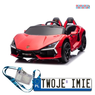 Czerwone Lamborghini Revuelto XL na akumulator - 200W, 24V/7Ah, silnik bezszczotkowy, pompowane koła, ekoskóra - [A500.STRONG]
