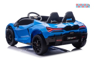 Niebieskie Lamborghini Revuelto XL na akumulator - 200W, 24V/7Ah, silnik bezszczotkowy, pompowane koła, ekoskóra - [A500.STRONG]