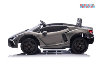 Szare Lamborghini Revuelto XL na akumulator - 200W, 24V/7Ah, silnik bezszczotkowy, pompowane koła, ekoskóra - [A500.STRONG]