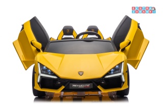 Żółte Lamborghini Revuelto XL na akumulator - 200W, 24V/7Ah, silnik bezszczotkowy, pompowane koła, ekoskóra - [A500.STRONG]