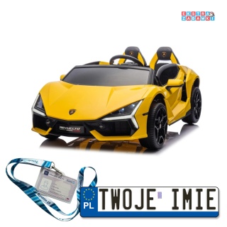 Żółte Lamborghini Revuelto XL na akumulator - 200W, 24V/7Ah, silnik bezszczotkowy, pompowane koła, ekoskóra - [A500.STRONG]
