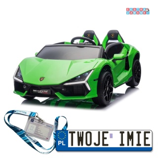 Zielone Lamborghini Revuelto XL na akumulator - 200W, 24V/7Ah, silnik bezszczotkowy, pompowane koła, ekoskóra - [A500.STRONG]