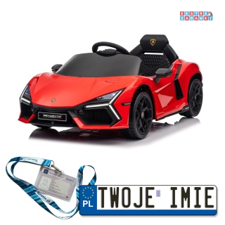 Czerwone Lamborghini Revuelto na akumulator - 4x4, 2x45W i 2x35W, 12V/9Ah, ekoskóra, EVA - [QLS-8603]