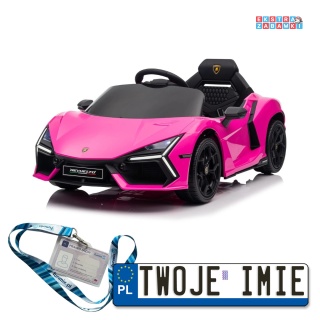 Różowe Lamborghini Revuelto na akumulator - 4x4, 2x45W i 2x35W, 12V/9Ah, ekoskóra, EVA - [QLS-8603]