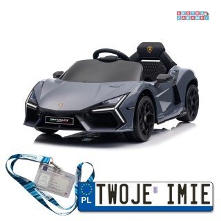 Szare Lamborghini Revuelto na akumulator - 4x4, 2x45W i 2x35W, 12V/9Ah, ekoskóra, EVA - [QLS-8603]