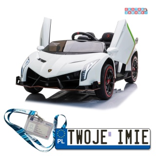 Białe Lamborghini Veneno na akumulator - 4x45W, 12V/14Ah, ekoskóra, EVA - [XMX-615]