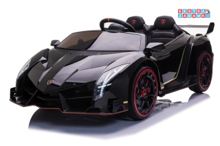 Czarne Lamborghini Veneno na akumulator - 4x45W, 12V/14Ah, ekoskóra, EVA - [XMX-615]