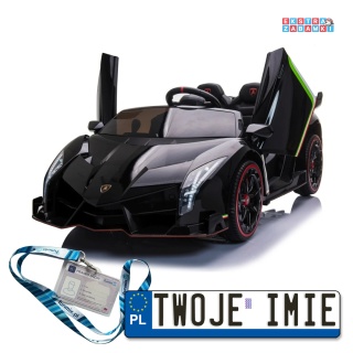Czarne Lamborghini Veneno na akumulator - 4x45W, 12V/14Ah, ekoskóra, EVA - [XMX-615]
