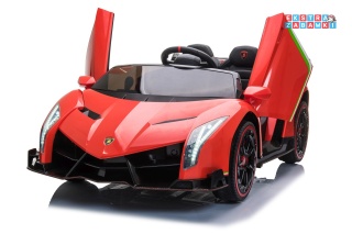 Czerwone Lamborghini Veneno na akumulator - 4x45W, 12V/14Ah, ekoskóra, EVA - [XMX-615]