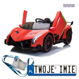 Czerwone Lamborghini Veneno na akumulator - 4x45W, 12V/14Ah, ekoskóra, EVA - [XMX-615]