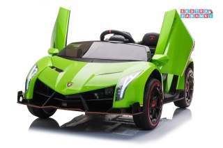 Zielone Lamborghini Veneno na akumulator - 4x45W, 12V/14Ah, ekoskóra, EVA - [XMX-615]