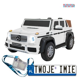 Białe Mercedes Benz MAYBACH G650 na akumulator - 4x200W, 24V/14Ah, ekoskóra, pompowane koła, dotykowy panel - [A1000]